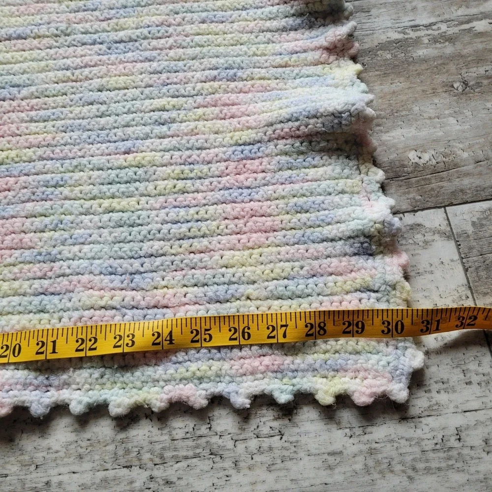 Handmade Pastel Crochet Baby Blanket‎ - Soft Rainbow Waves - 30